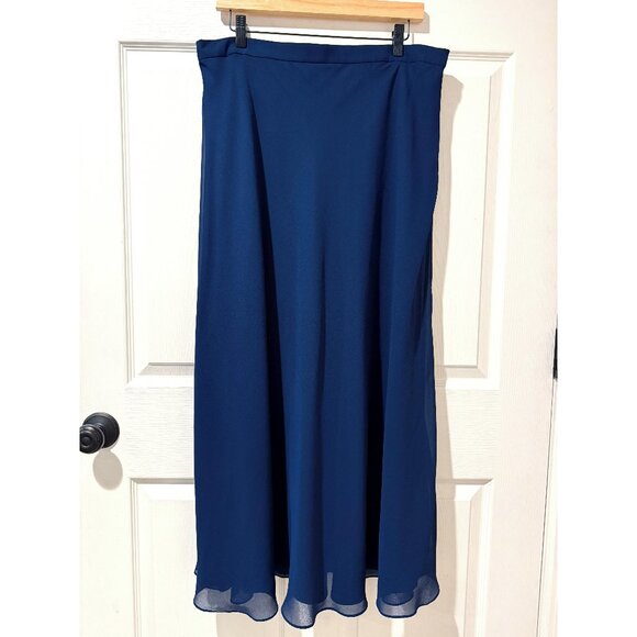 Cameron Blake Navy Blue Satin Chiffon Formal Dressy Long Skirt Elastic Waist 16 - Picture 1 of 10